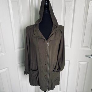 🍁 Olive Green Love Tree Hooded Jacket Zippered & Snaps & Sleeve Tabs Size M